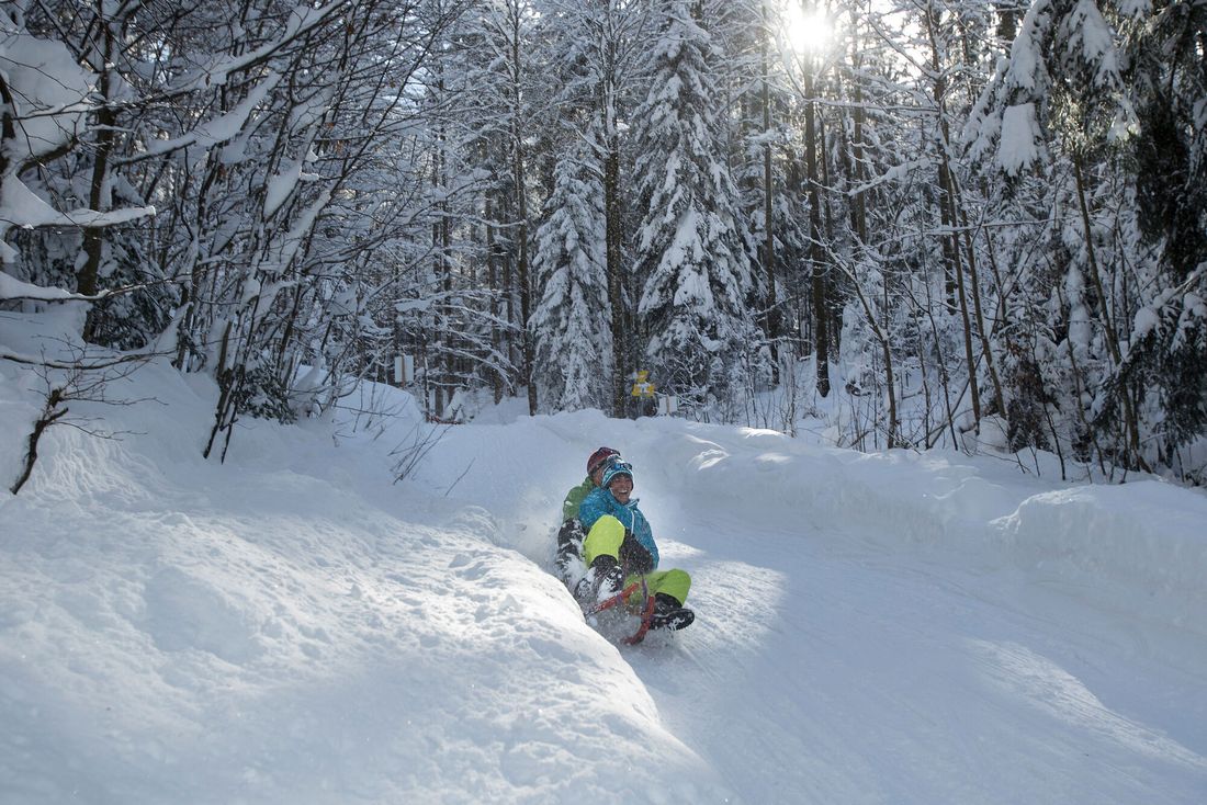 Schlittenfahren im Inzeller Ortsteil Adlgaß